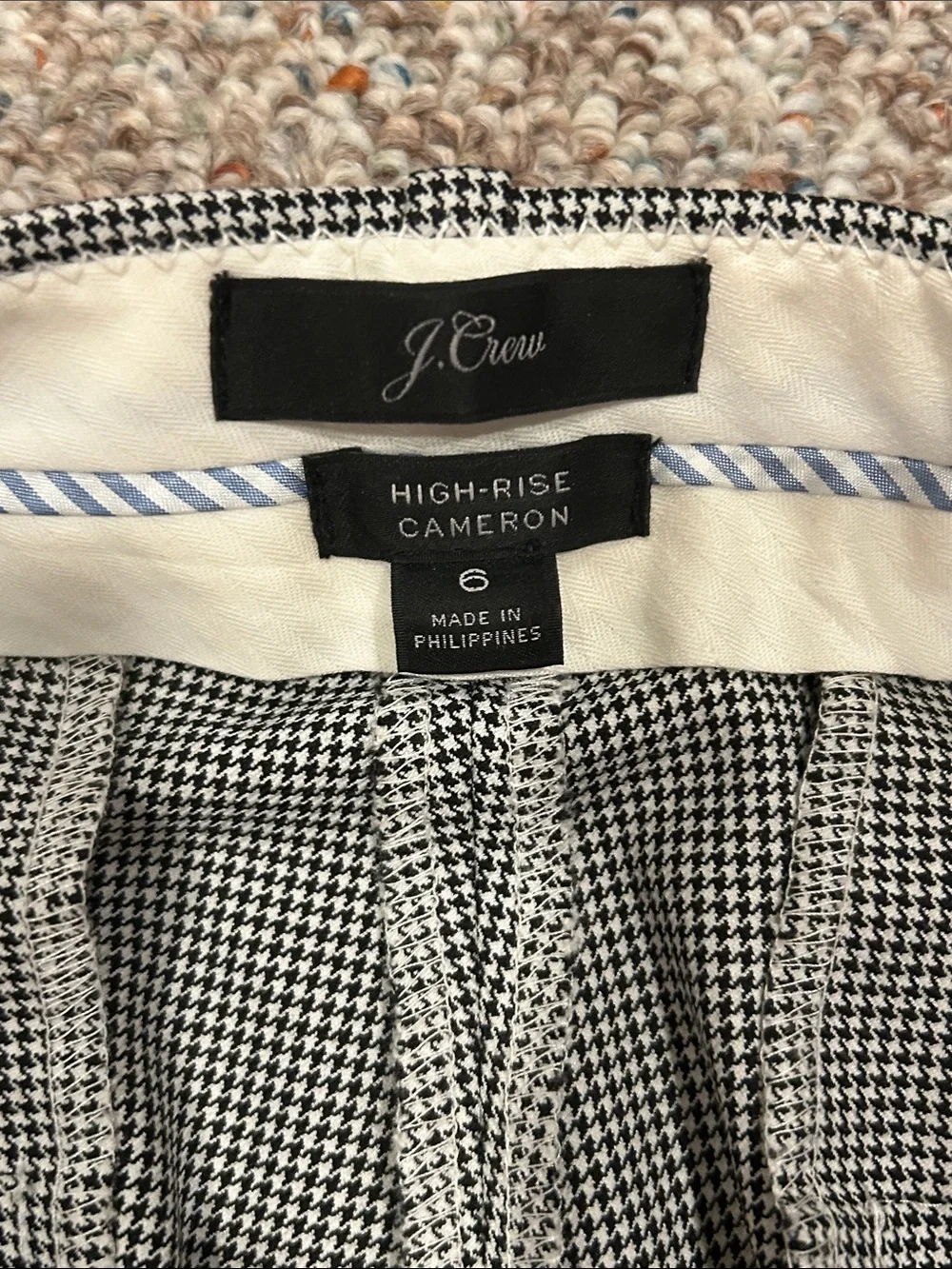 J. Crew High Rise Cameron Tailored Straight-Leg Pants in Houndstooth